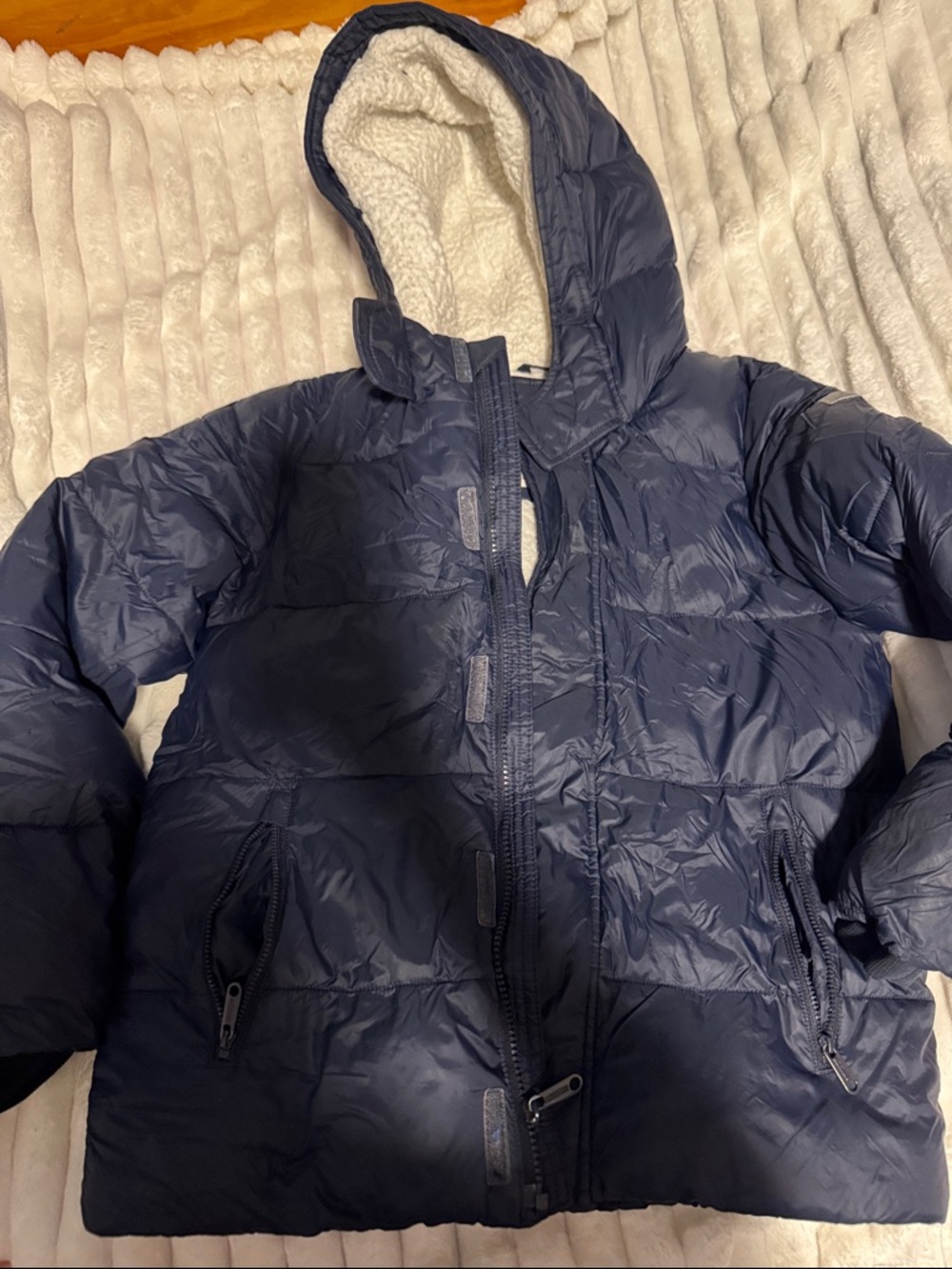 ABERCROMBIE Kids 13-14 Navy Zipper Sherpa Lined Hooded Jacket Full Zip Blue